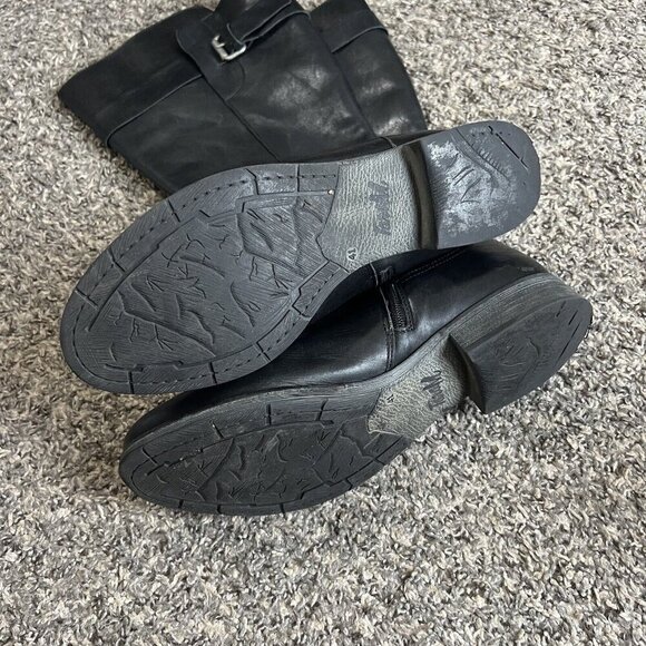 Tara M Union Black Leather Tall Riding Boots Size 41 US 10-10.5 Side Zip Buckle - Picture 4 of 8
